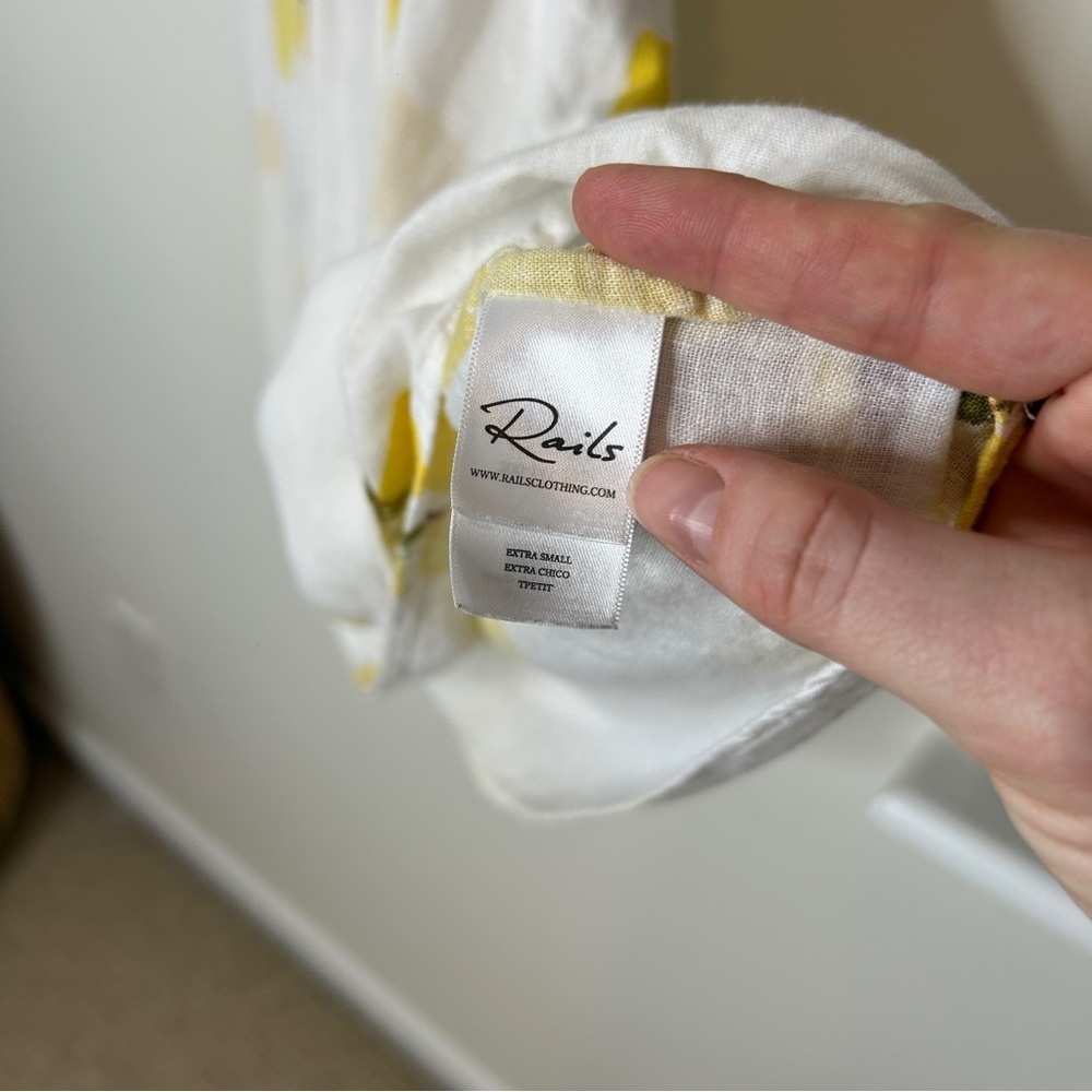 Rails Angelina Double-Tiered Linen Mini Dress In Citronnade Lemon Print XS - Picture 10 of 11